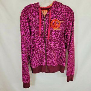 Billabong Large Zip Up Hoodie Pink Purple Printed Jacket Embellished Soft!